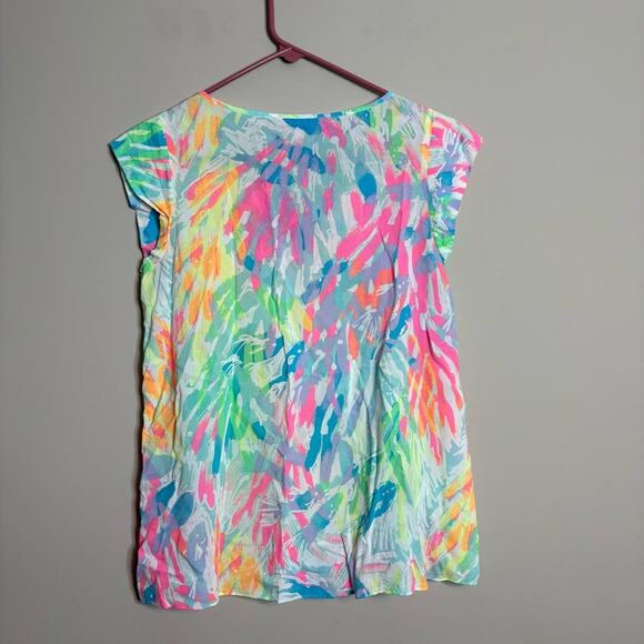 Lilly Pulitzer Shelley Top Cap Sleeve Sparkling Sands Brush Stoke Shirt Size XS - Picture 6 of 7